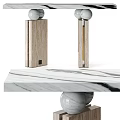 Elegant Light Wood Console Table With Golden Spheres And Marble Pedestals