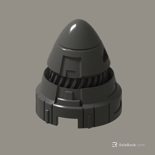 Gray Conical Mechanical Part 3D Model With Layered Structure And Striped Details 3d model 
