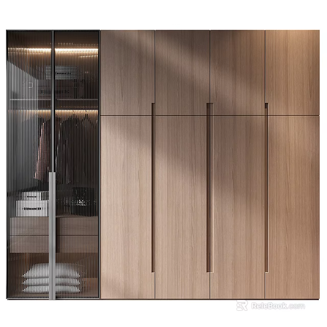 Sleek Modern Wooden Wardrobe With Glass Door And Internal Clothing Storage 3d model 