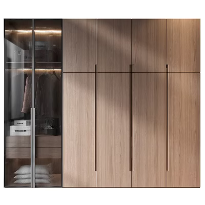 Sleek Modern Wooden Wardrobe With Glass Door And Internal Clothing Storage 3d model
