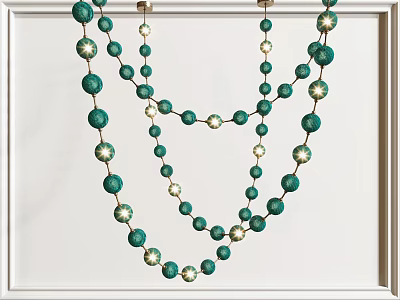 Multi Layered Green Bead And Gold Star Chandelier For Modern Interior Decoration 3d model