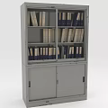 Gray Bookcase With Multiple Shelves Filled With Books And Lower Cabinet Doors