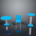 Modern Blue Round Table and Chair Set with Metal Bases and Sleek Surfaces