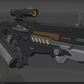Sci Fi Weapon With Scope Orange Accent Lines Mechanical Design Gray Black Body 3d model