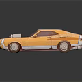Yellow Old Classic Car With Open Hood Exposed Engine And White Stripes