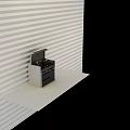 Modern Kitchen With Striped Wall Featuring Black And Silver Stove On White Countertop