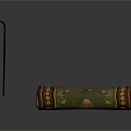 Green And Brown Decorative Mat With Ornate Patterns And Rolled Scroll