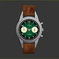 Stylish Chronograph Watch With Green Dial White Case And Orange Leather Strap
