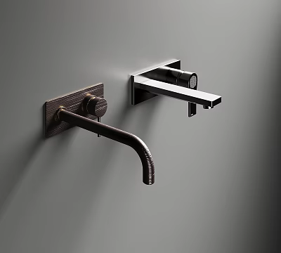 Modern Wall Mounted Faucets In Brass And Chrome Finishes For Bathroom 3d model