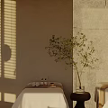 Elegant Beauty Salon Interior With Sunlight Beige Wall Olive Tree And Massage Table