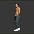 Game Movie Character Shirtless Muscular Male In Blue Jeans And White Sneakers With Confident Stance