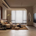 Modern Living and Dining Room Interior With Sofa Dining Table Pendant Light And Potted Plant