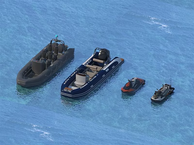 Different Types Of Yachts Floating On Blue Sea 3d model