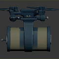 Blue Drone Featuring Four Propellers And Cylindrical Container With Blue Yellow Stripes
