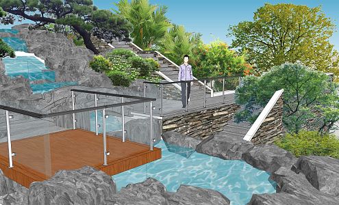 Modern landscape villa rockery pool stacked water 3d model