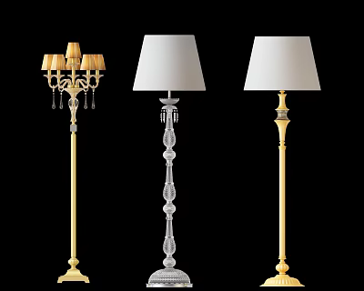 Stylish Decorative Floor Lamps With Golden Bases Crystal Details And White Shades 3d model
