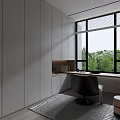 Elegant Modern Study Room Interior Design With Large Window Wooden Desk Comfortable Chair And Artwork