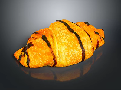Freshly Baked Golden Brown Croissant With Chocolate Stripes And Flaky Texture 3d model