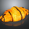 Freshly Baked Golden Brown Croissant With Chocolate Stripes And Flaky Texture