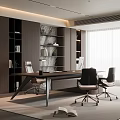Modern Luxury Executive Office With Large Work Desk Built In Storage Shelves And Comfortable Chairs