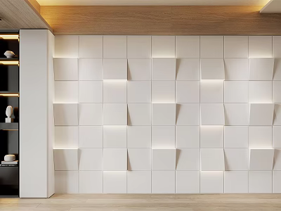 Modern Sofa Accent Wall With White 3D Panels And Lighting 3d model