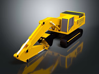 Detailed Yellow Construction Excavator With Tracked Undercarriage And Front Bucket 3d model