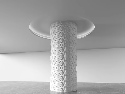 Elegant Modern Column Featuring Wavy Scalloped Texture In White Interior With Circular Ceiling Design 3d model
