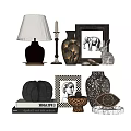Stylish Decorative Ornament Set With Table Lamp Candle Holder Vase Picture Frame And Animal Figurines