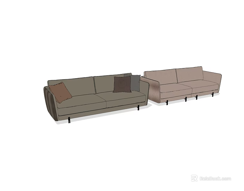 Modern Two Seater Sofas In Dark Gray With Brown Cushions And Light Brown Design 3d model