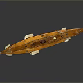Orange Wooden Boat Model With Detailed Deck Windows And Flags On