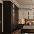 Elegant Modern Bedroom Interior With Paneled Walls Upholstered Bed Chandelier And Area Rug