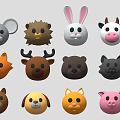 Cute Colorful Cartoon Animal Heads Collection With Various Animal Designs