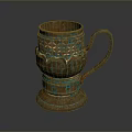 Decorative Mug With Diamond Pattern Curved Handle And Verdigris Gold Color