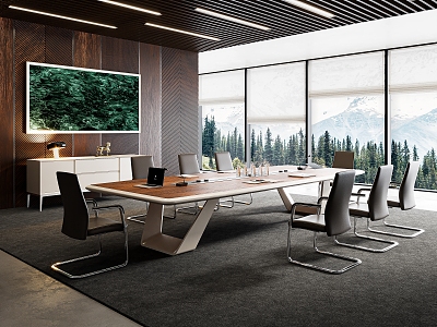 Modern Office Meeting Room Large Meeting Room Open Meeting Room Conference Table Conference Chair Office Desk Office Chair Filing Cabinet Chandelier Office Jewelry Ornaments 3d model