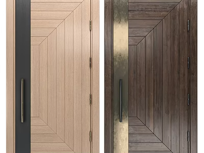 Swing Doors With Light And Dark Wood Grain Design Black And Gold Frames 3d model