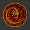 Golden Snake With Red Gemstone Head On Red Circular Base With Zhi Character And Patterns