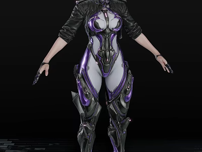 Futuristic Game Movie Female Character in Purple Black Mechanical Armored Suit With Sci Fi Combat Design 3d model
