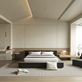 Minimalist Bedroom Interior Design With Large Bed Area Rug And Floor To Ceiling Windows