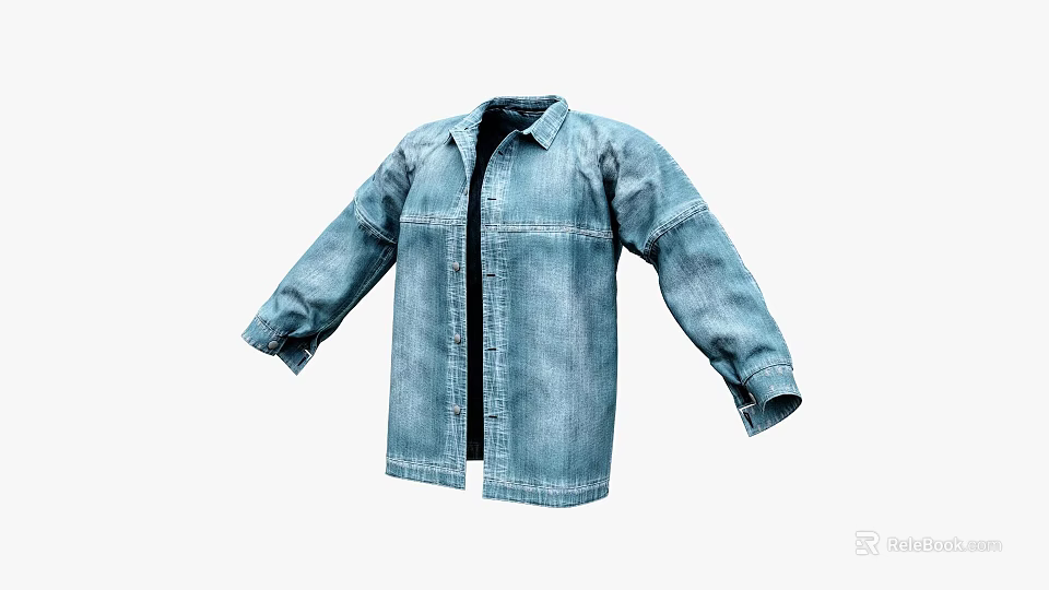 Light Blue Denim Shirt Long Sleeve Loose Fit Casual Classic Fashion Design 3d model 