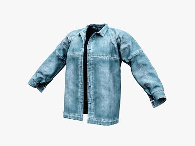 Light Blue Denim Shirt Long Sleeve Loose Fit Casual Classic Fashion Design 3d model