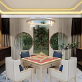 Hotel Mahjong Room With Chinese Style Round Table Wooden Decor And Paintings