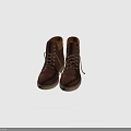 Brown Leather Work Boots with Laces Metal Eyelets Thick Sole and Collar Lining
