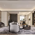 Elegant Modern Living and Dining Room Interior With Sofa Coffee Table And Chandelier