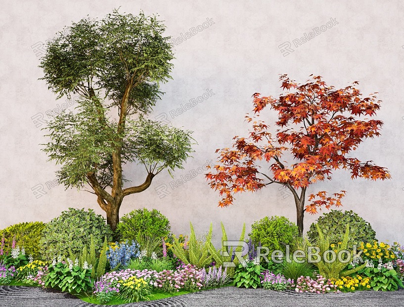 Flower Mirror Plant Group Spherical Shrub Plant Collocation Community Net Safflower Grass Green Plant Combination model