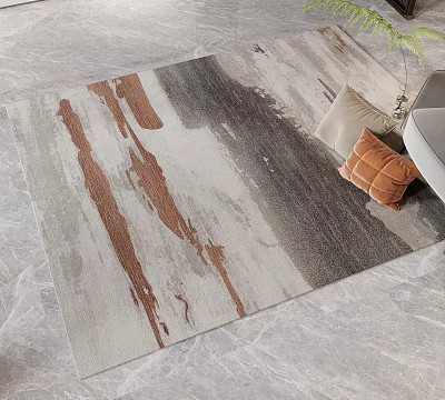 Modern Square Rug With Gray Brown Abstract Pattern For Living Room Decor 3d model