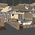 Specialty Store Interior Design With Wooden Shelves Product Displays Ceiling Lighting And Seating Area