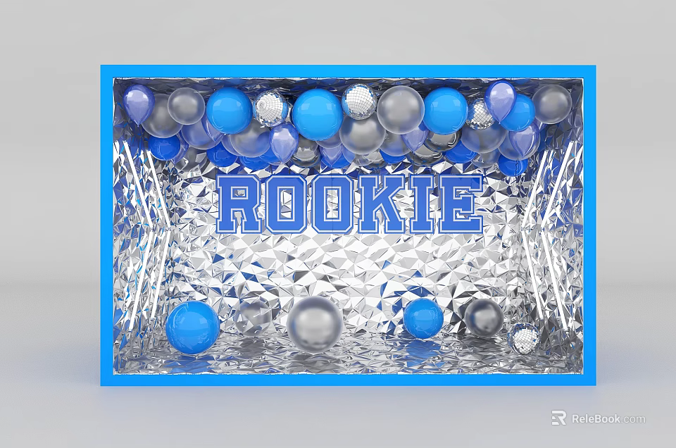 Rookie Themed Photo Spot With Blue Frame Blue Silver Balls And Silver Diamond Texture 3d model 
