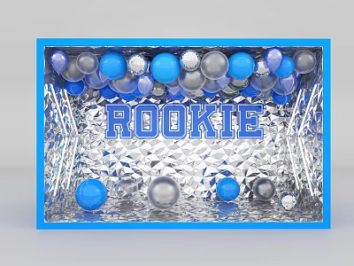 Rookie Themed Photo Spot With Blue Frame Blue Silver Balls And Silver Diamond Texture 3d model