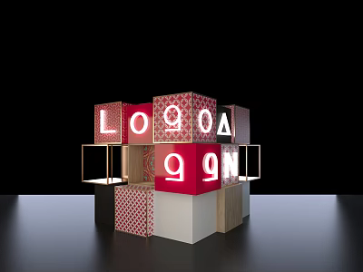 Creative Display Installation Featuring LOGO And 99N In Red White Cubes 3d model