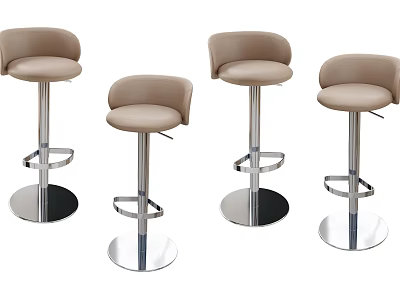 Four Beige Modern Bar Stools With Metal Base And Comfortable Seats For Home Bar 3d model